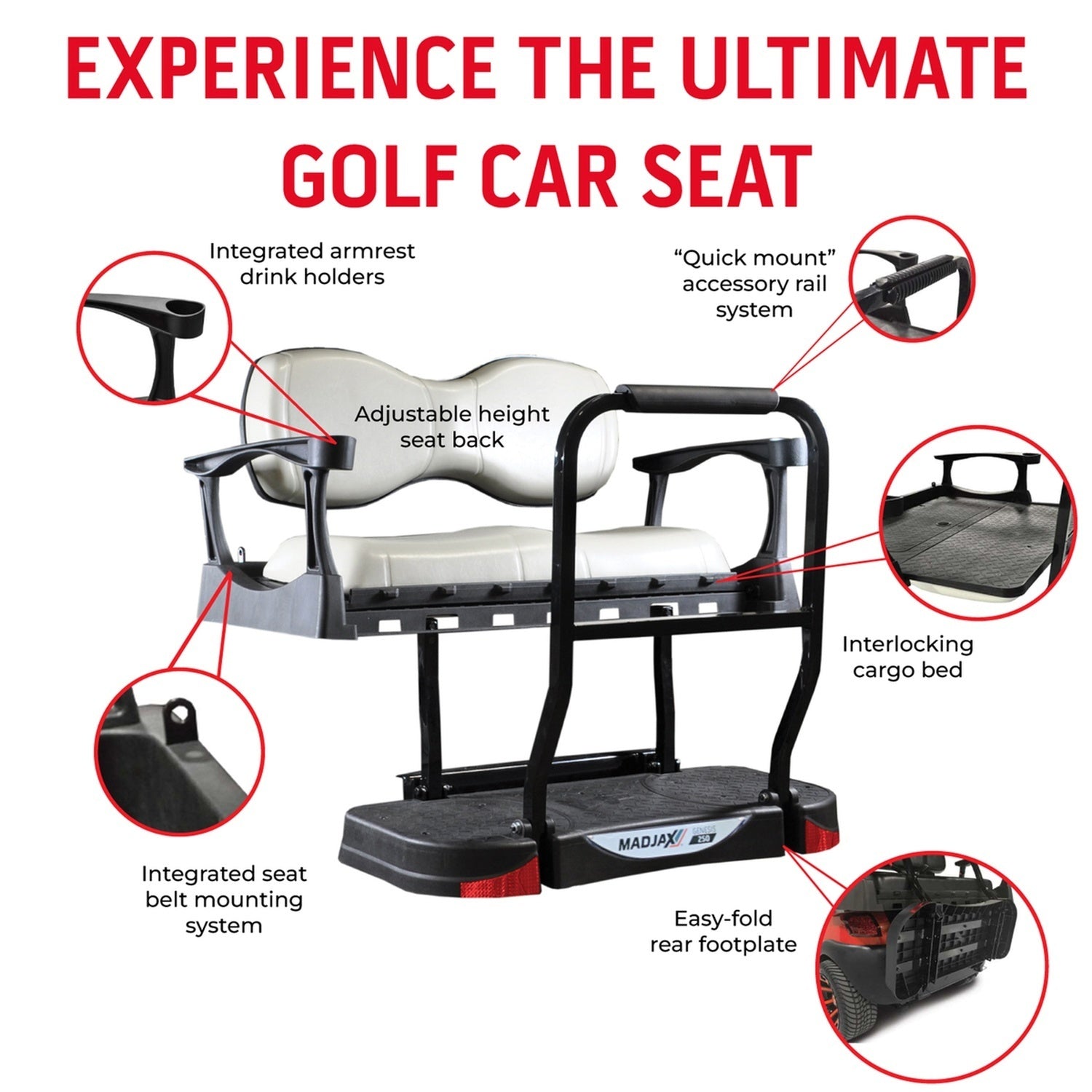 Club Car DS MadJax® Genesis 300 Rear Seat with Deluxe White Seat Cushions (Years 2000-Up)