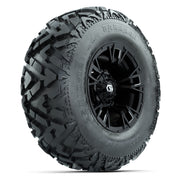 GTW® Vandal Matte Black/Machined 12 in Wheels with 25X10-12 Barrage Mud Tires – Full Set