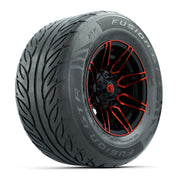 GTW® Stealth Red/Machined 12 in Wheels with 255/55-R12 Fusion GTR Steel Belt Radial Street Tires – Full Set