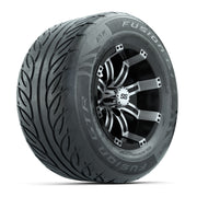GTW® Tempest Black/Machined 12 in Wheels with 255/55-R12 Fusion GTR Steel Belt Radial Street Tires – Full Set