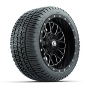 GTW® Helix Black/Machined 12 in Wheels with 205/30-12 Fusion Street Tires – Full Set