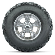 GTW® Godfather Chrome 12 in Wheels with 25X10-12 Barrage Mud Tires – Full Set