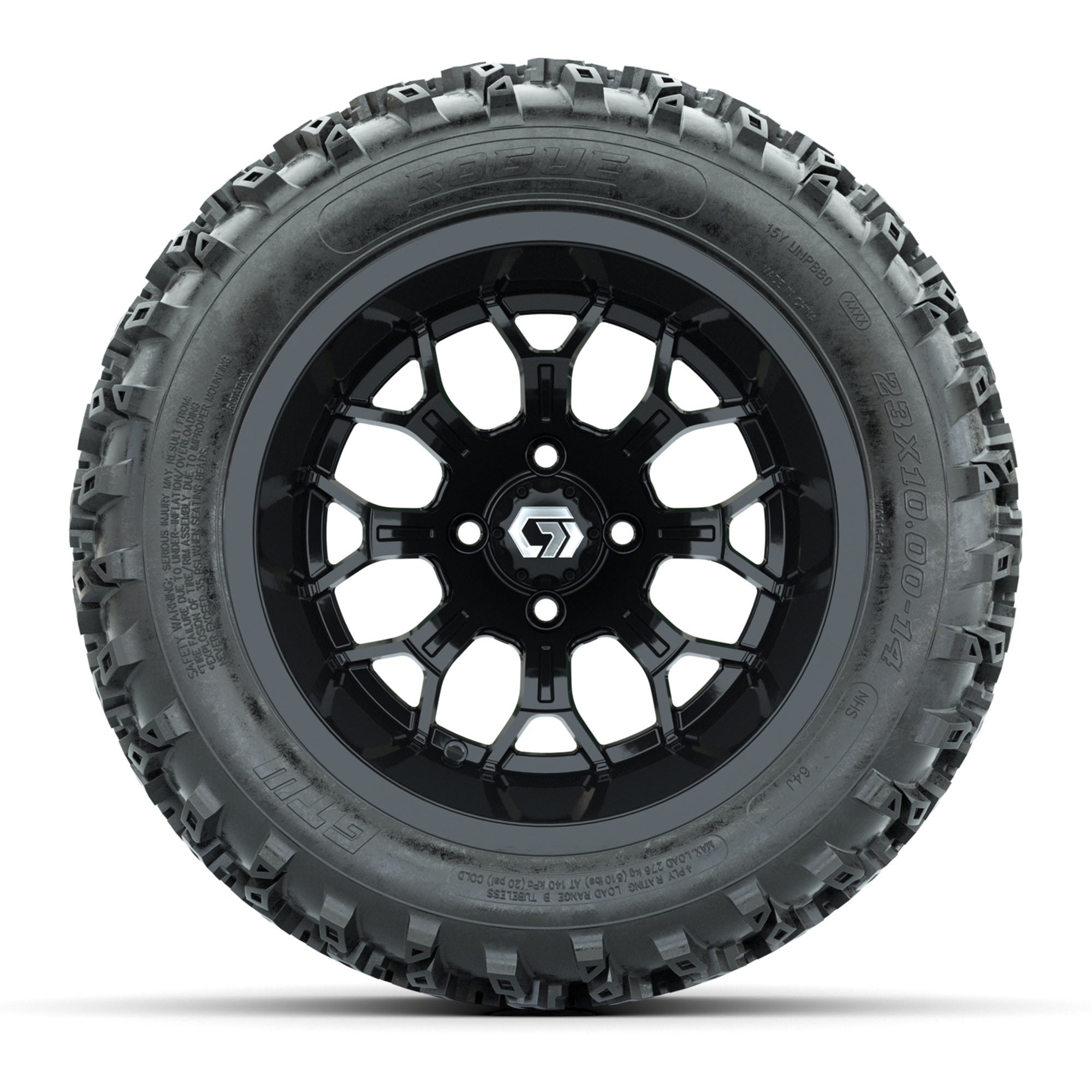 GTW Assault Gloss Black 14 in Wheels with 23X10-R14 Rogue All-Terrain Tires – Full Set