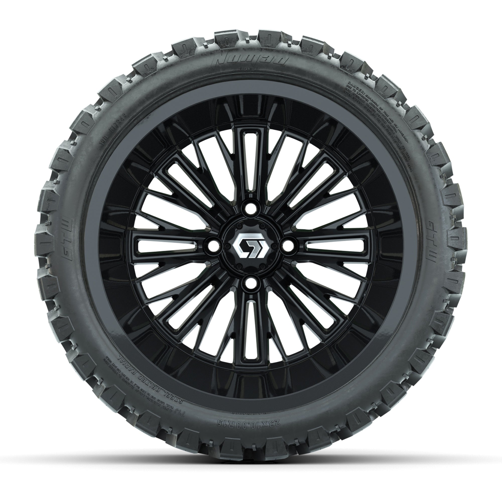 GTW Viper Gloss Black 15 in Wheels with 23X10-R15 Nomad Steel Belted Radial All-Terrain Tires – Full Set