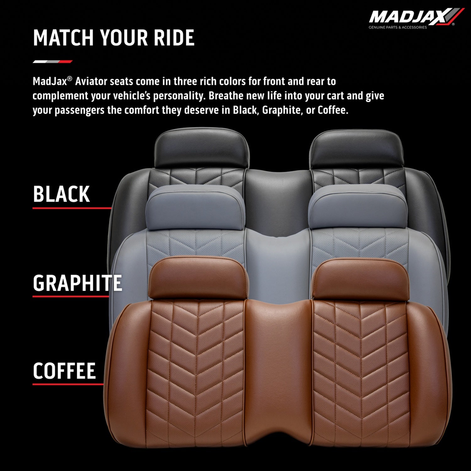 MadJax Aviator Yamaha Drive/Drive2 & ICON Black Front Seat Cushions with Thermaflex