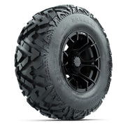 GTW® Spyder Matte Black 12 in Wheels with 25X10-12 Barrage Mud Tires – Full Set