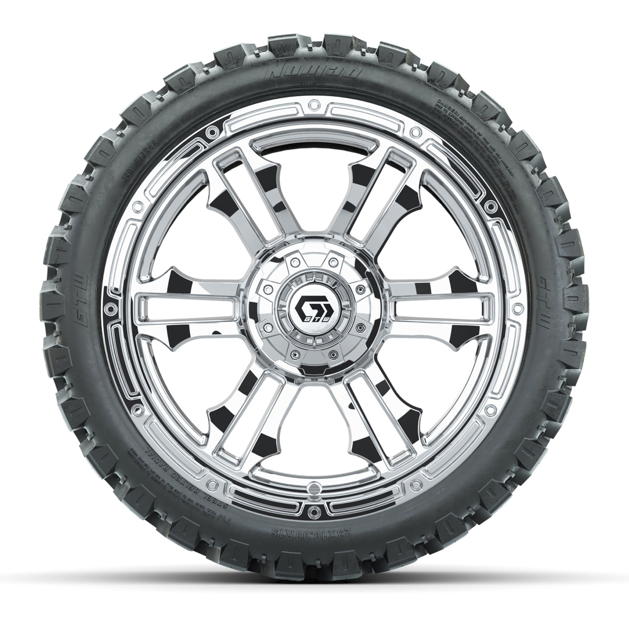 GTW® Shogun Chrome 15 in Wheels with 23x10-R15 Nomad Steel B - 3/4 view