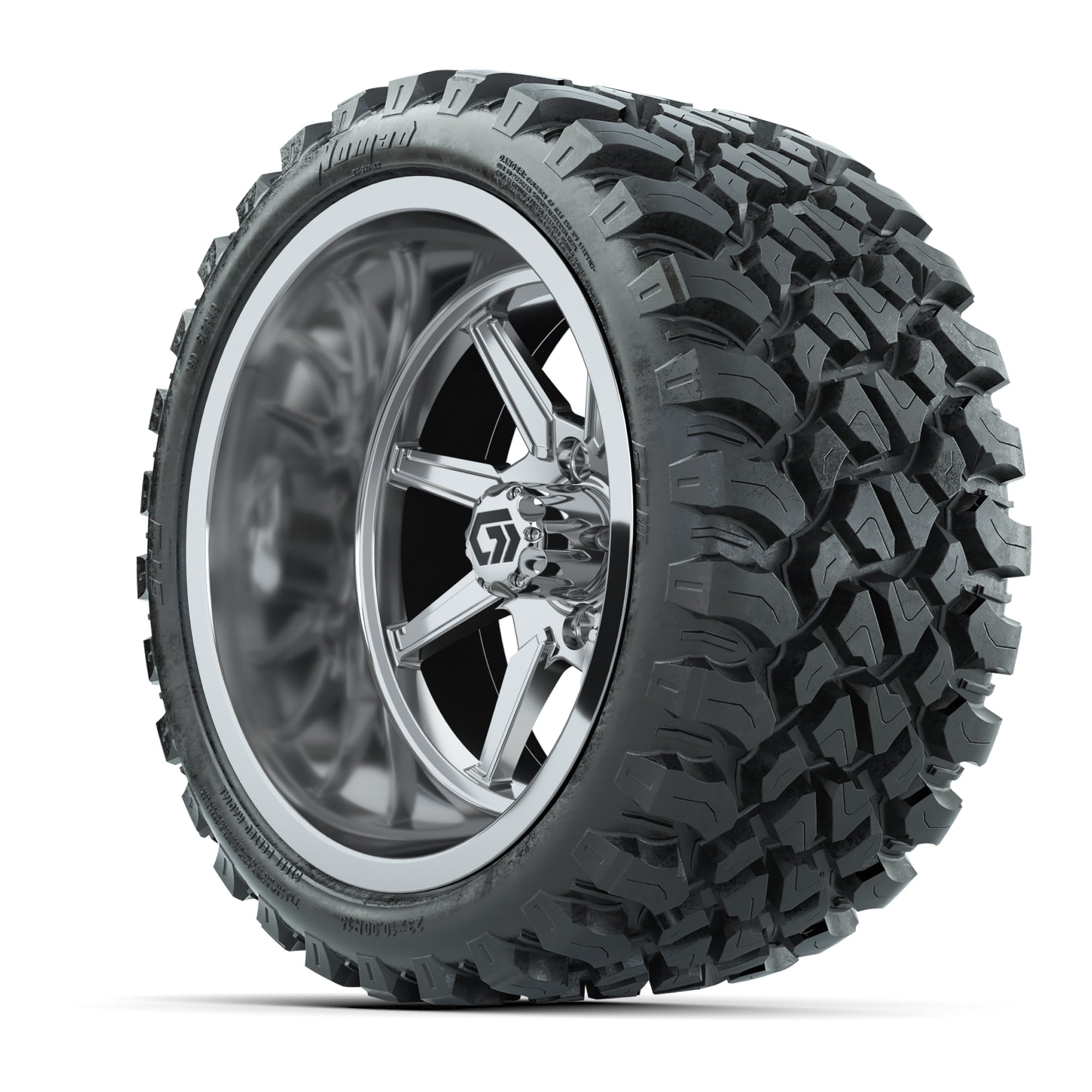 GTW Reaper Chrome 15 in Wheels with 23X10-R15 Nomad Steel Belted Radial All-Terrain Tires – Full Set