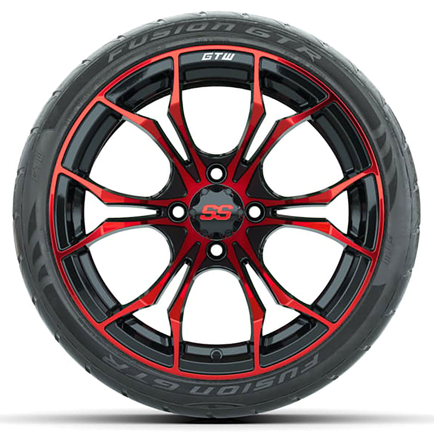 GTW 15 inch Spyder red and black wheels with Fusion street tires - Set of Four