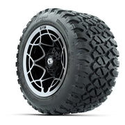 GTW® Nexus Black with Silver Face 12 in Wheels with 20X10-12 Nomad Steel Belt Radial All-Terrain Tires – Full Set