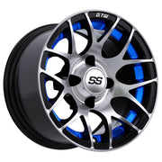 Pursuit 12 inch GTW golf cart wheel - Silver / Blue
