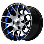 Pursuit 12 inch GTW golf cart wheel - Silver / Blue