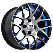 Pursuit 14 inch GTW golf cart wheel - Silver / Blue