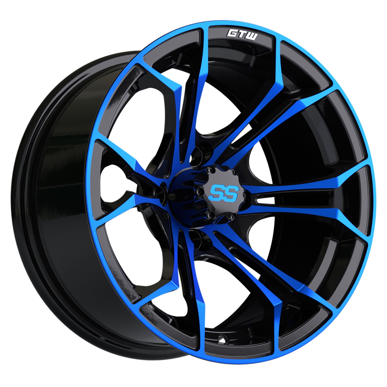 Spyder 15 inch GTW golf cart wheel - Black / Blue