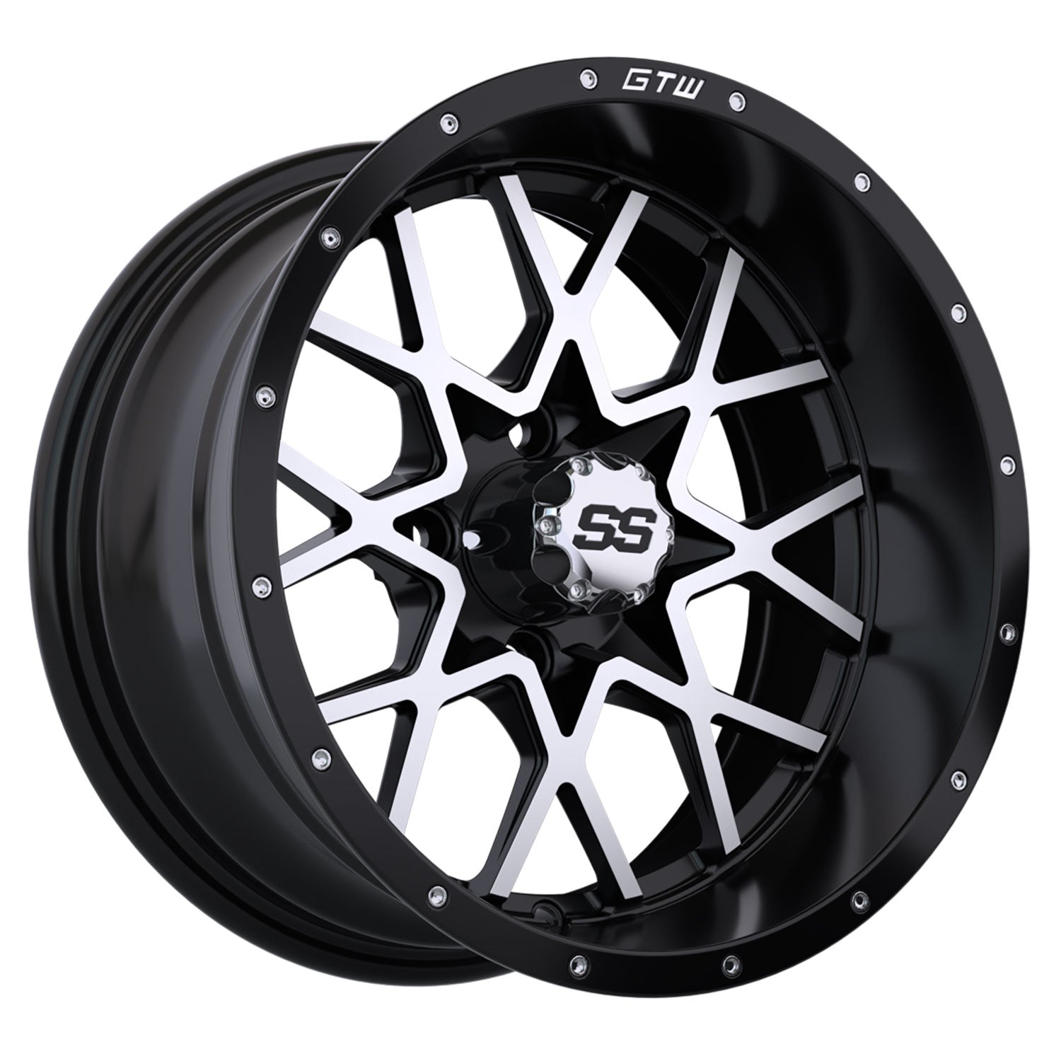 Vortex 14 inch GTW golf cart wheel - Black / Silver