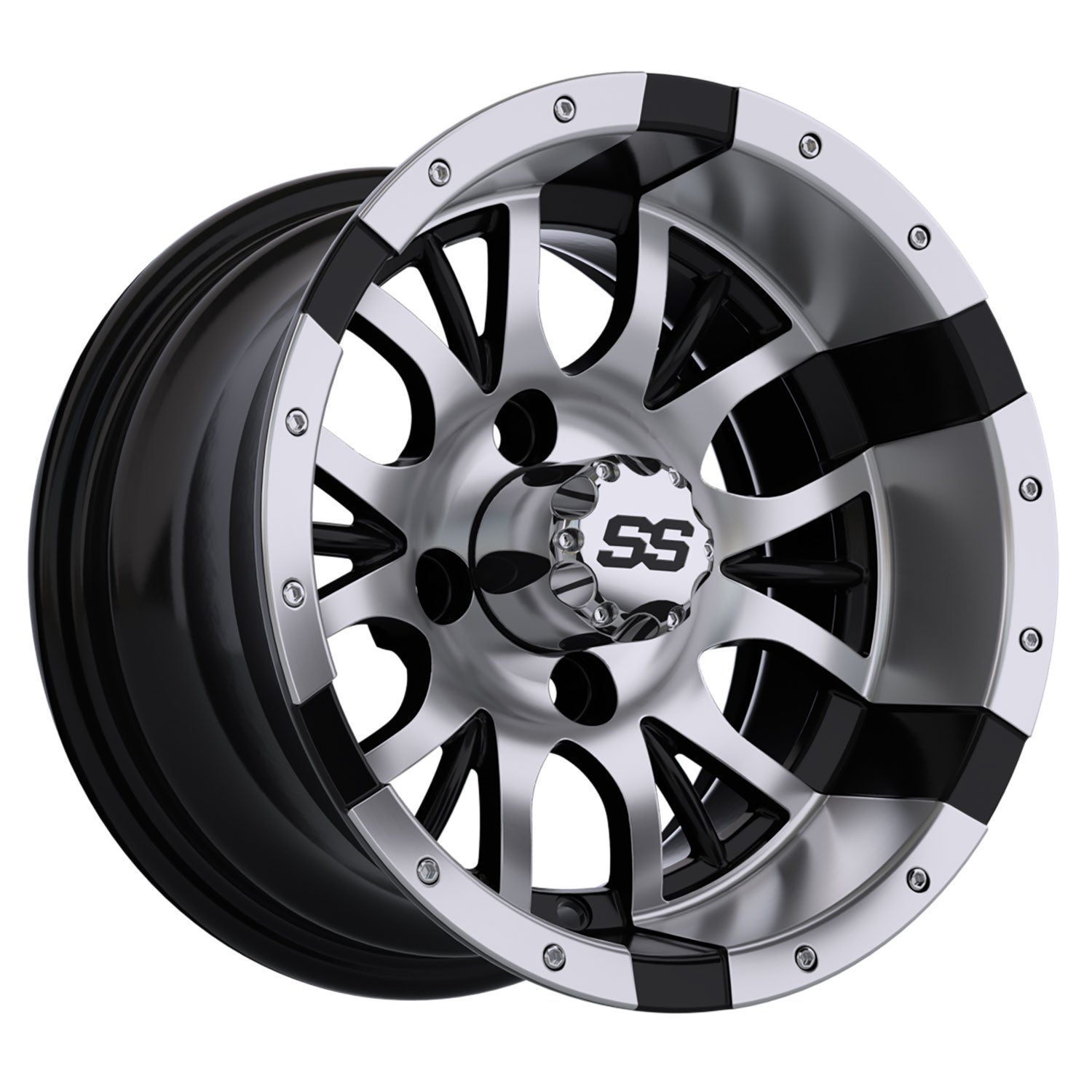 Diesel 12 inch GTW golf cart wheel - Silver / Black