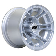 Spyder 10 inch GTW golf cart wheel - Silver Brush
