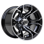 Spyder 10 inch GTW golf cart wheel - Black / Silver