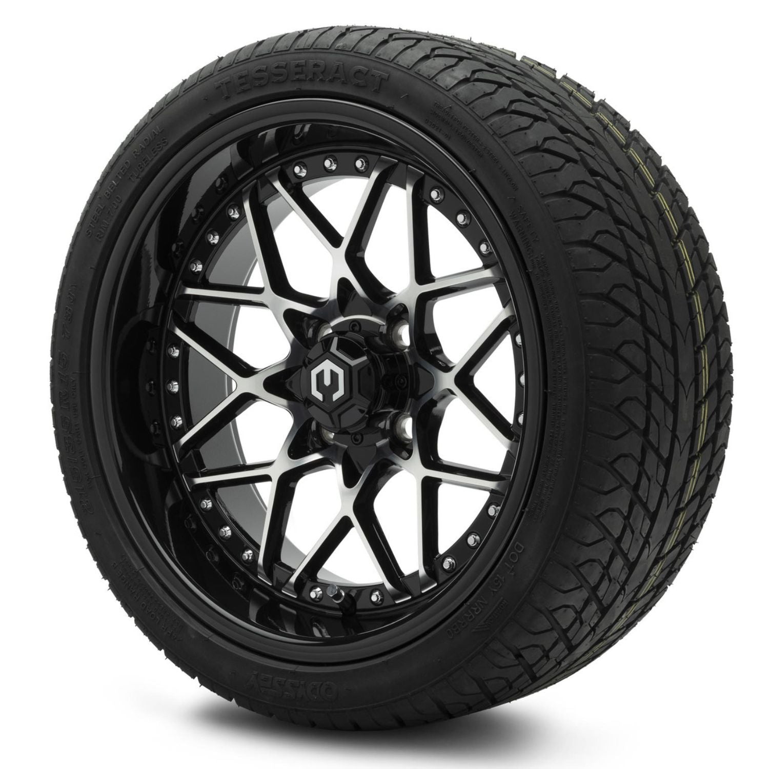 MODZ® 15" Formula Machined Black Wheels & Street Tires Combo (Odyssey Tesseract Steel-Belted Radial 215/35-R15)