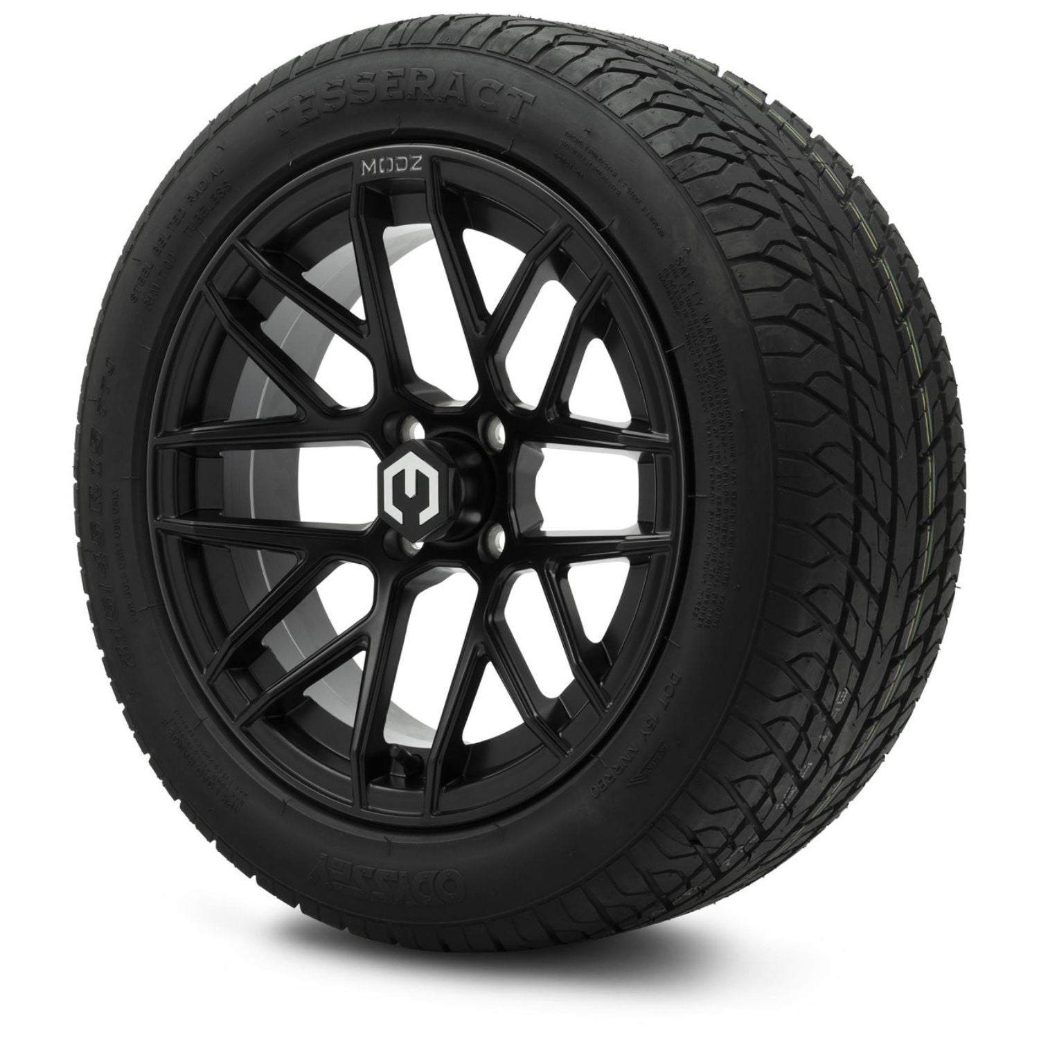 MODZ® 15" Matrix Matte Black Wheels & Street Tires Combo (Odyssey Tesseract Steel-Belted Radial 215/45-R15)