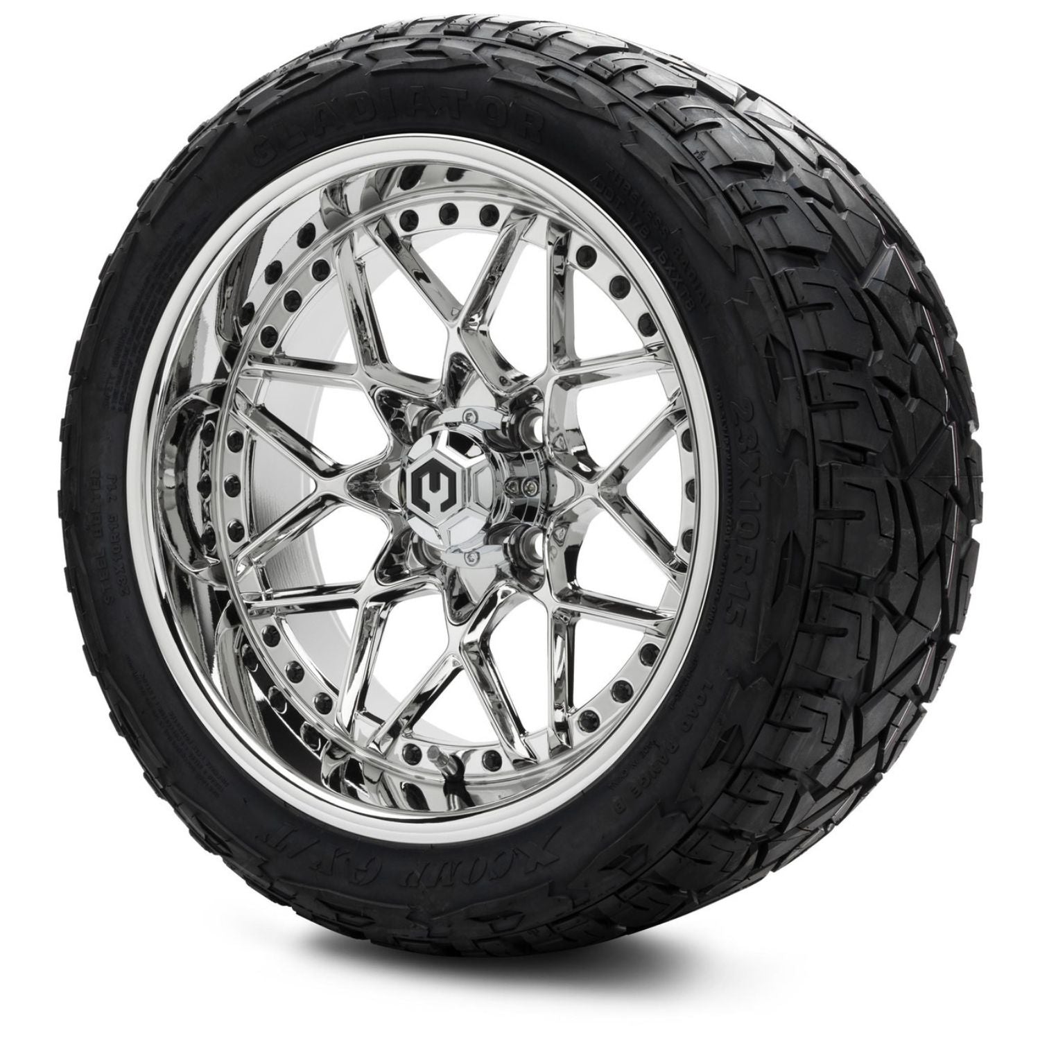 MODZ® 15" Formula Chrome Wheels & Off-Road Tires Combo (Xcomp Gladiator Steel Belted Radial 23x10-15)