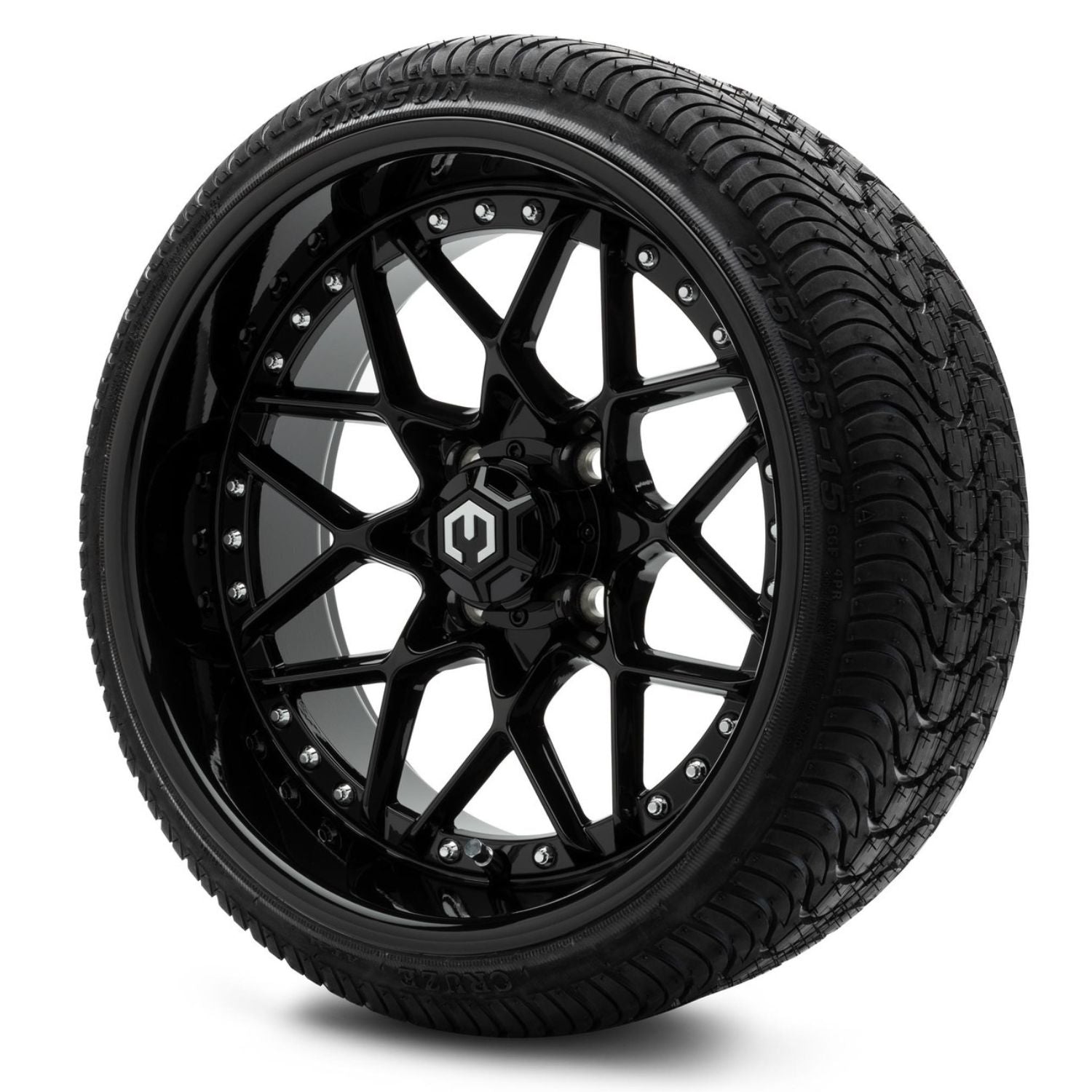 MODZ® 15" Formula Glossy Black Wheels & Street Tires Combo (Arisun Cruze 215/35-15)