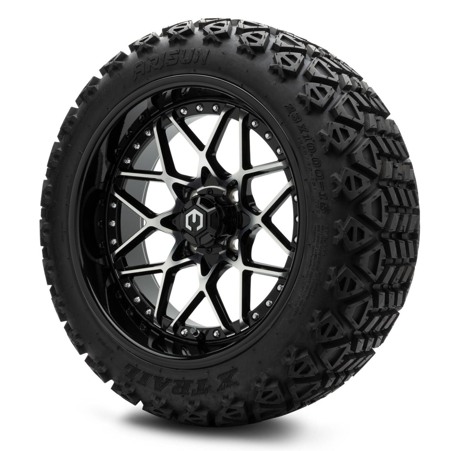 MODZ® 15" Formula Machined Black Wheels & Off-Road Tires Combo (Arisun X-Trail All-Terrain 23x10-15)
