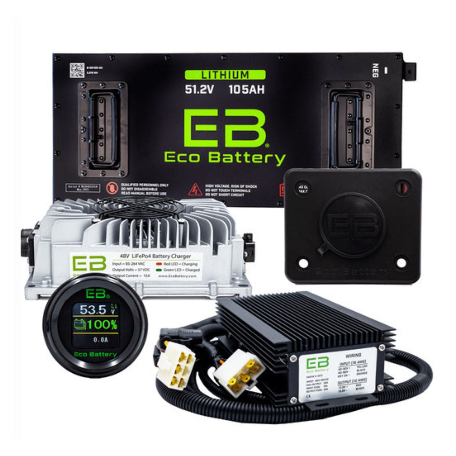 Eco Battery 48V - 105AH Gen3 "Skinny" Lithium Battery Combo - EZGO RXV w/ Metal Battery Tray