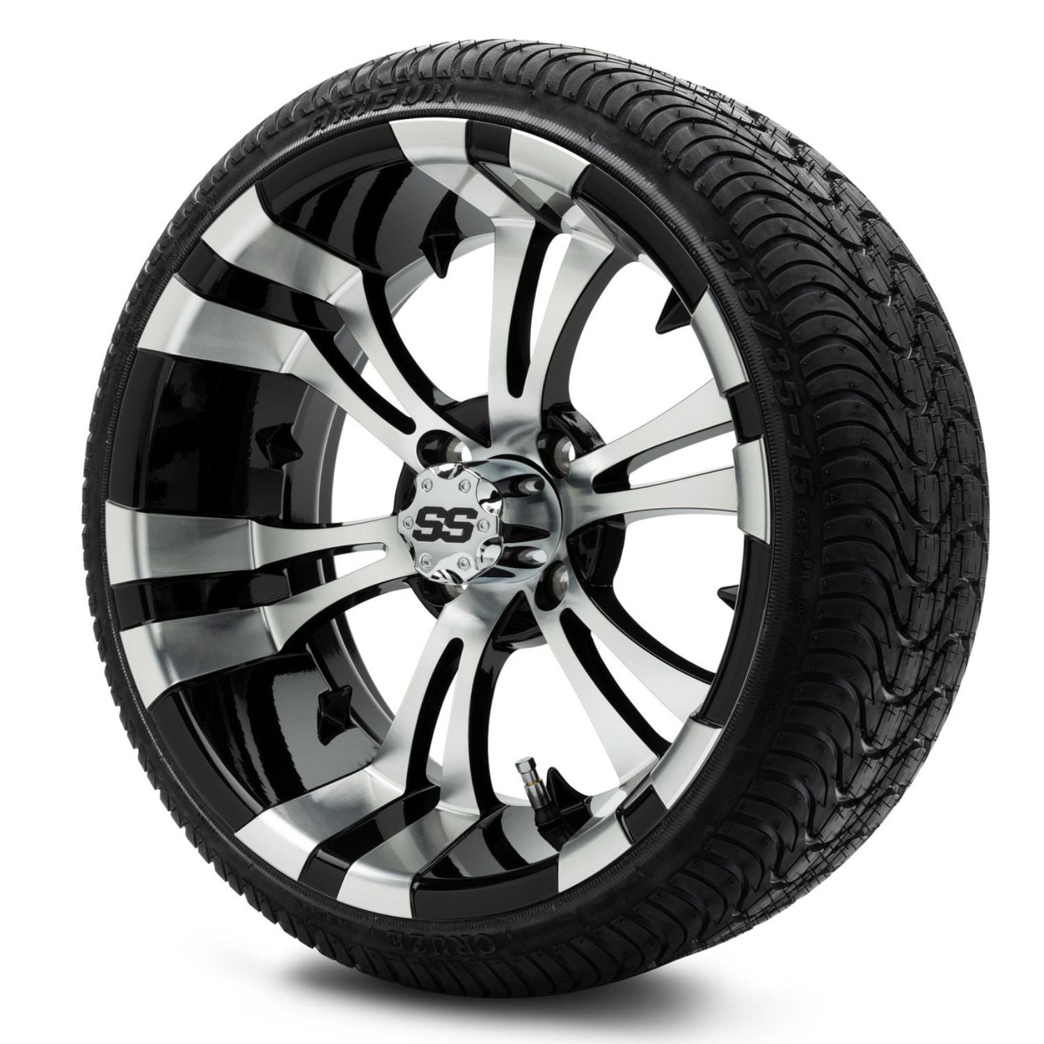MODZ® 15" Vampire Machined Black Wheels & Street Tires Combo (Arisun Cruze 215/35-15)