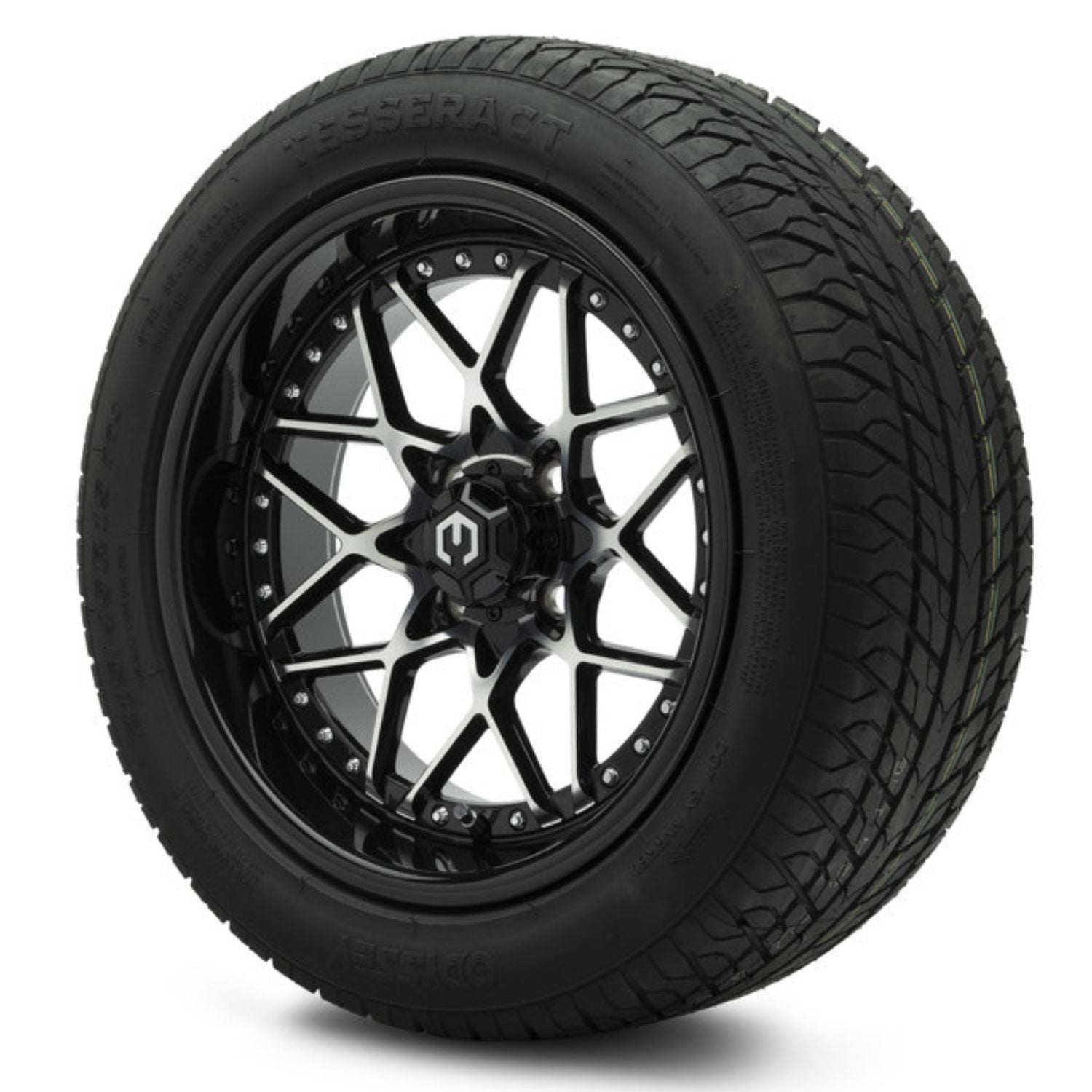 MODZ® 15" Formula Machined Black Wheels & Street Tires Combo (Odyssey Tesseract Steel-Belted Radial 215/45-R15)