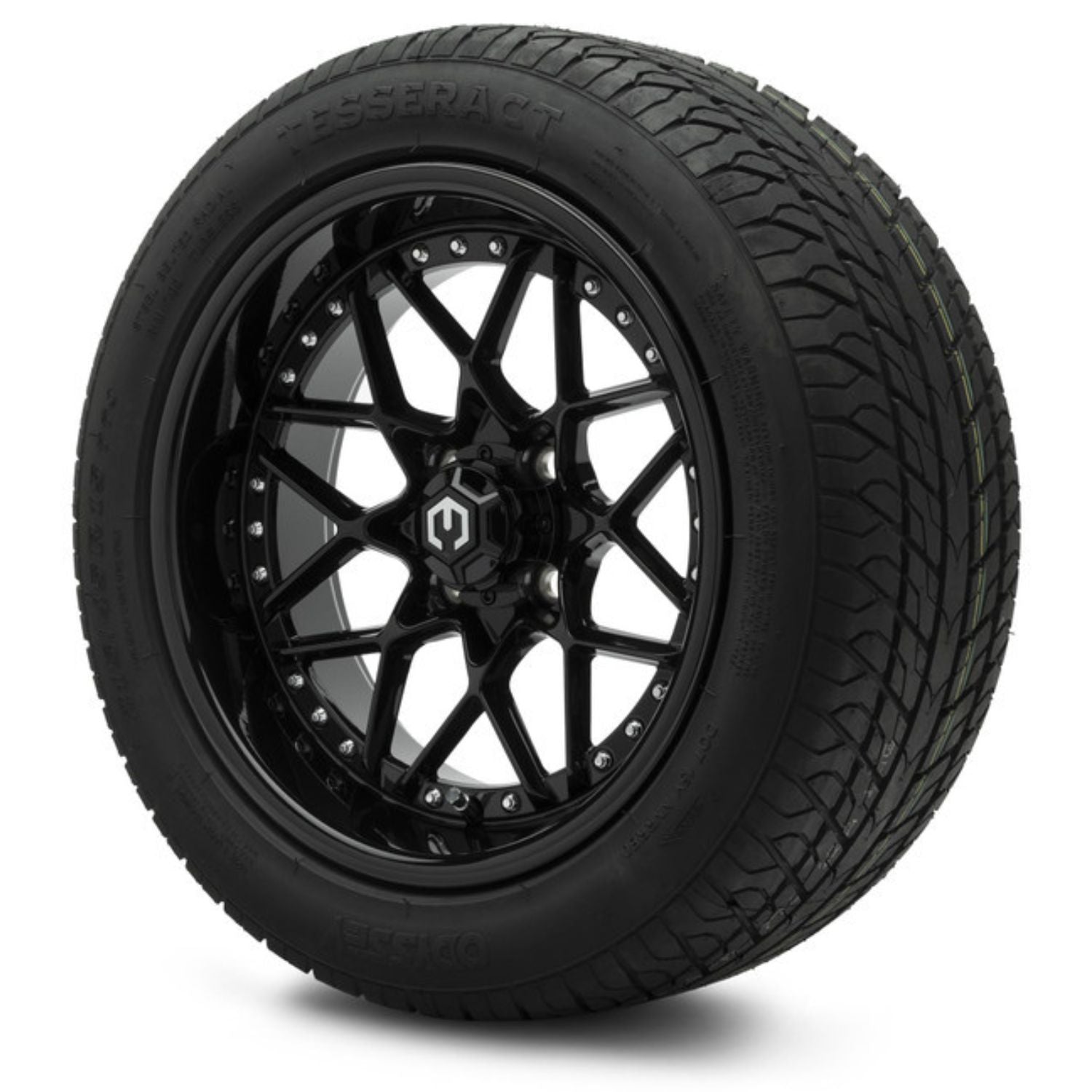 MODZ® 15" Formula Glossy Black Wheels & Street Tires Combo (Odyssey Tesseract Steel-Belted Radial 215/45-R15)