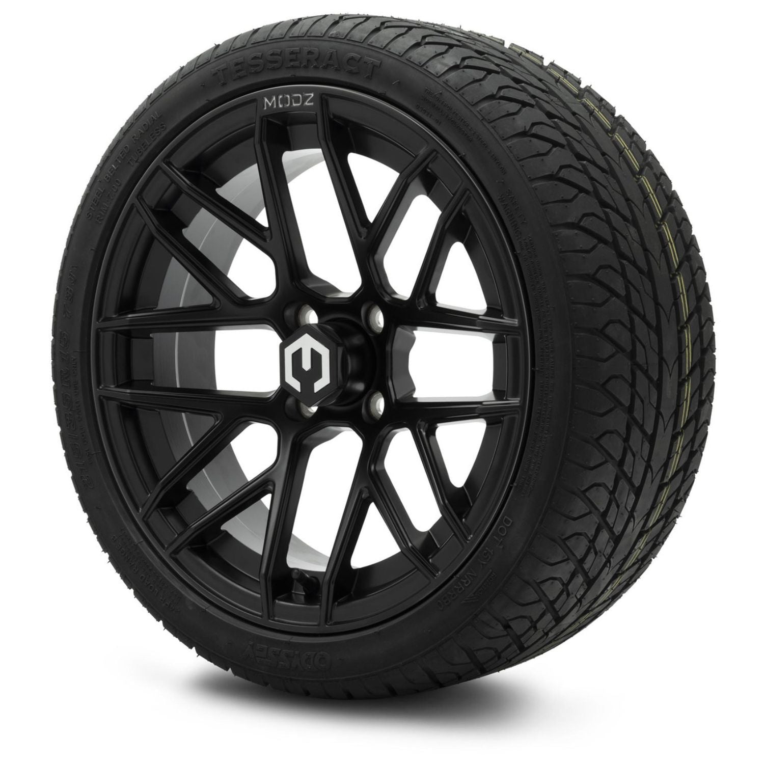 MODZ® 15" Matrix Matte Black Wheels & Street Tires Combo (Odyssey Tesseract Steel-Belted Radial 215/35-R15)