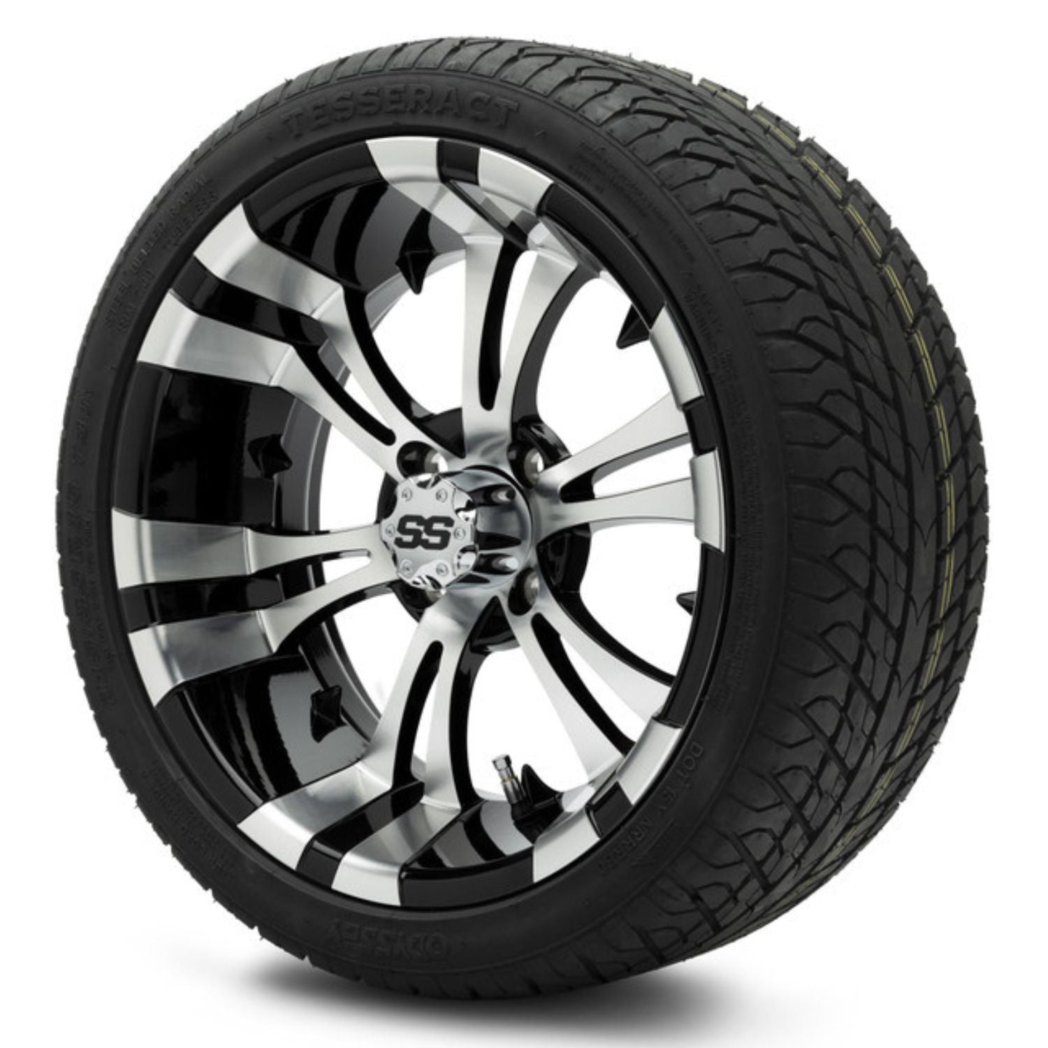 MODZ® 15" Vampire Machined Black Wheels & Street Tires Combo (Odyssey Tesseract Steel-Belted Radial 215/35-R15)