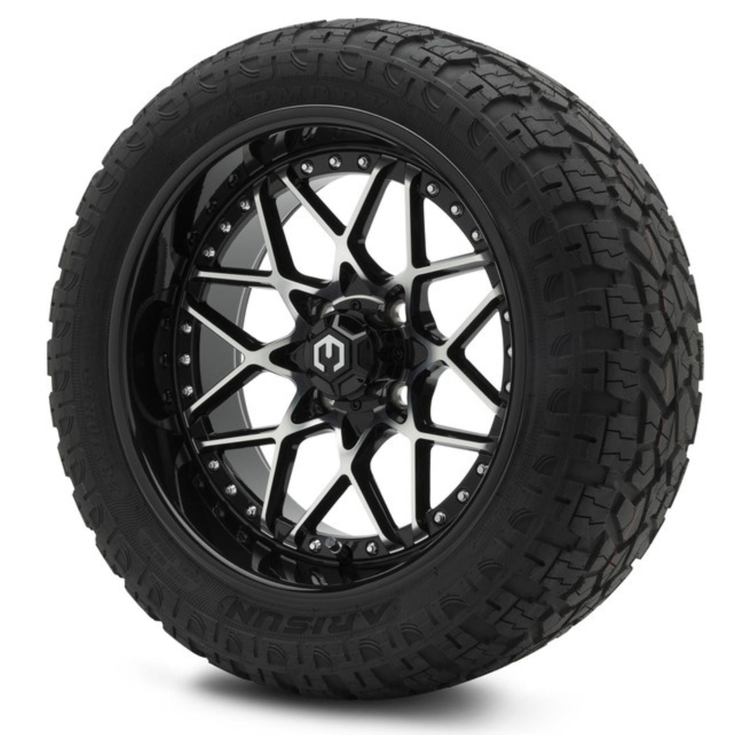 MODZ® 15" Formula Machined Black Wheels & Off-Road Tires Combo (Arisun X-Armory Steel Belted Radial 23x10-15)
