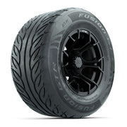 GTW® Spyder Matte Black 12 in Wheels with 255/55-R12 Fusion GTR Steel Belt Radial Street Tires – Full Set