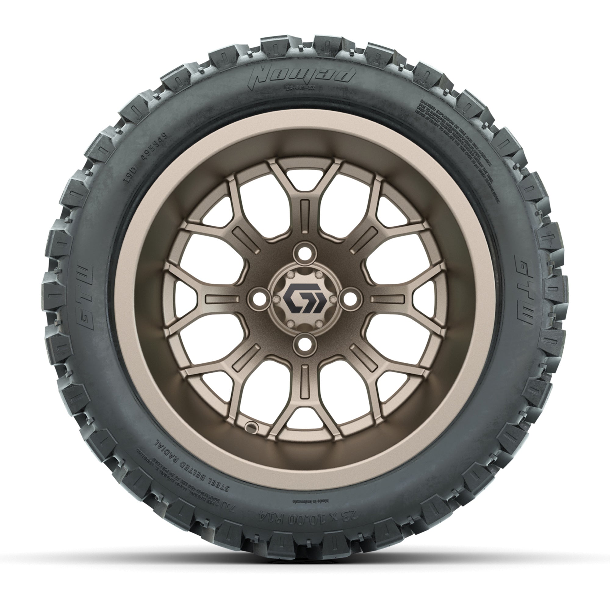 GTW Assault Matte Bronze 14 in Wheels with 23X10-R14 Nomad Steel Belt Radial All-Terrain Tires – Full Set