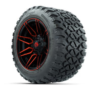 GTW® Stealth Red/Machined 12 in Wheels with 20X10-12 Nomad Steel Belt Radial All-Terrain Tires – Full Set