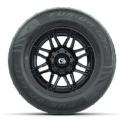 GTW® Stealth Black/Machined 12 in Wheels with 255/55-R12 Fusion GTR Steel Belt Radial Street Tires – Full Set
