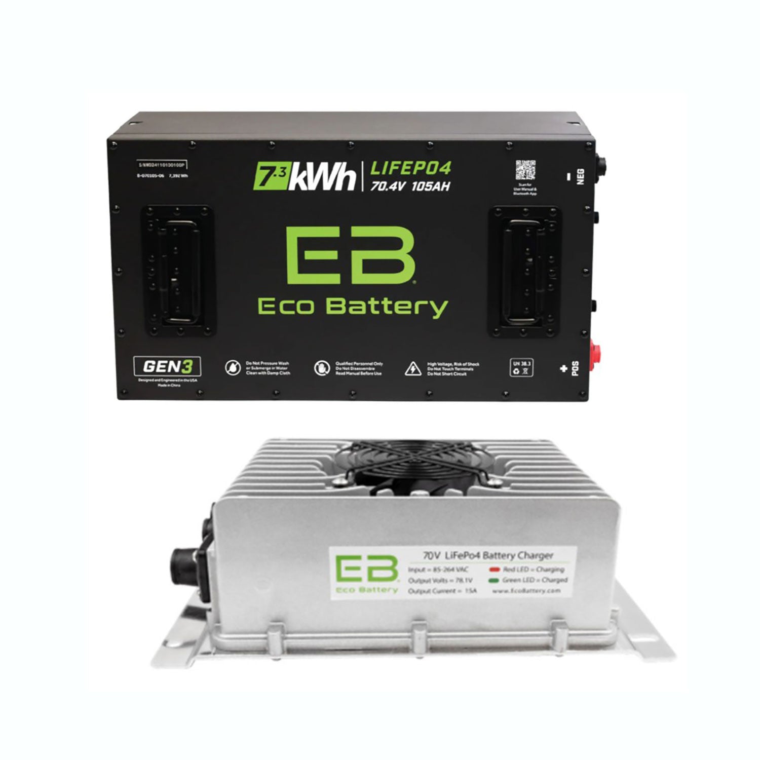 70V 105AH Eco LifePo4 Lithium Battery Kit with 15A Charger