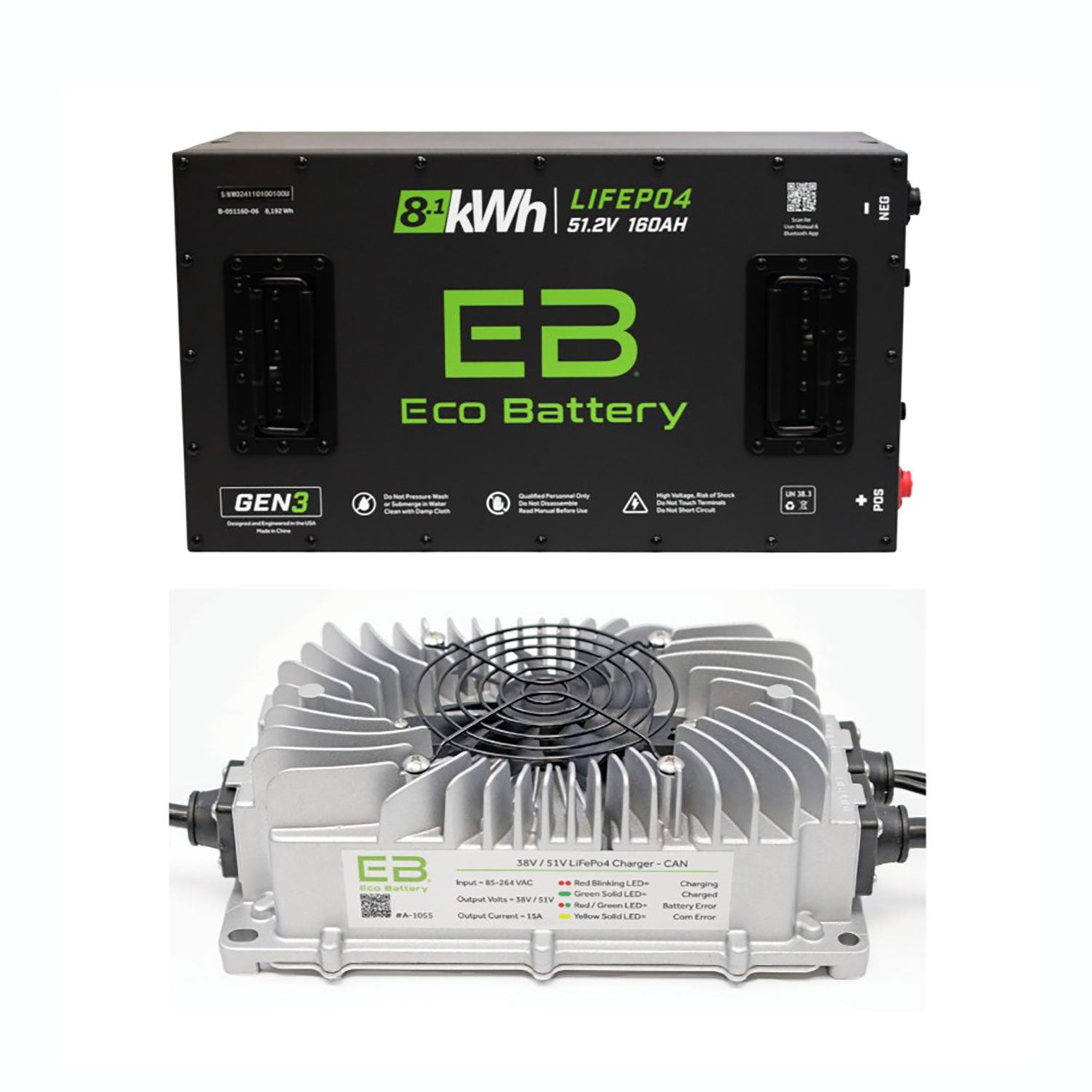 51V 160AH Eco LifePo4 Lithium Battery Kit with 15A Charger