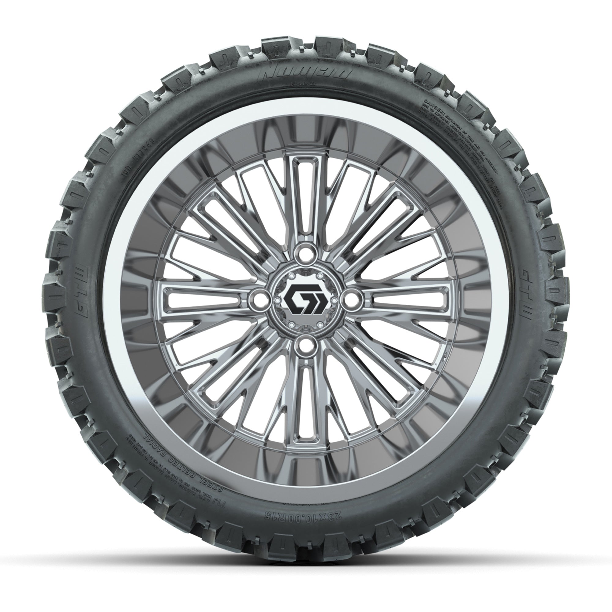 GTW Viper Chrome 15 in Wheels with 23X10-R15 Nomad Steel Belted Radial All-Terrain Tires – Full Set