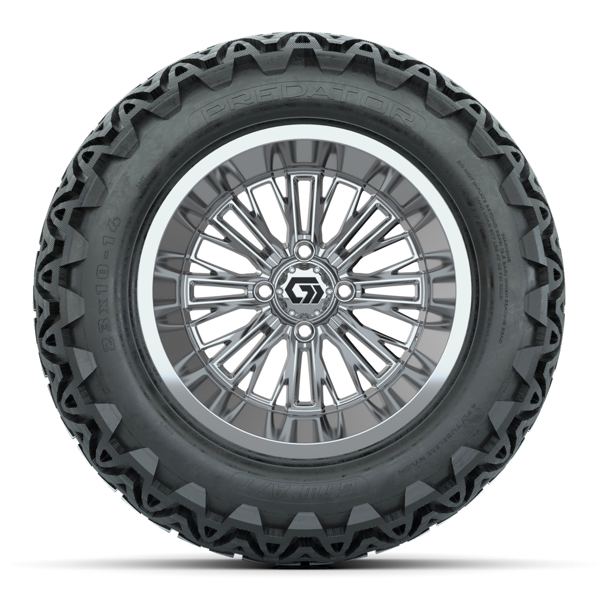 GTW Viper Chrome 14 in Wheels with 23X10-14 Predator All-Terrain Tires – Full Set