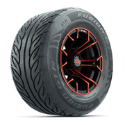 GTW® Spyder Black/Red 12 in Wheels with 255/55-R12 Fusion GTR Steel Belt Radial Street Tires – Full Set