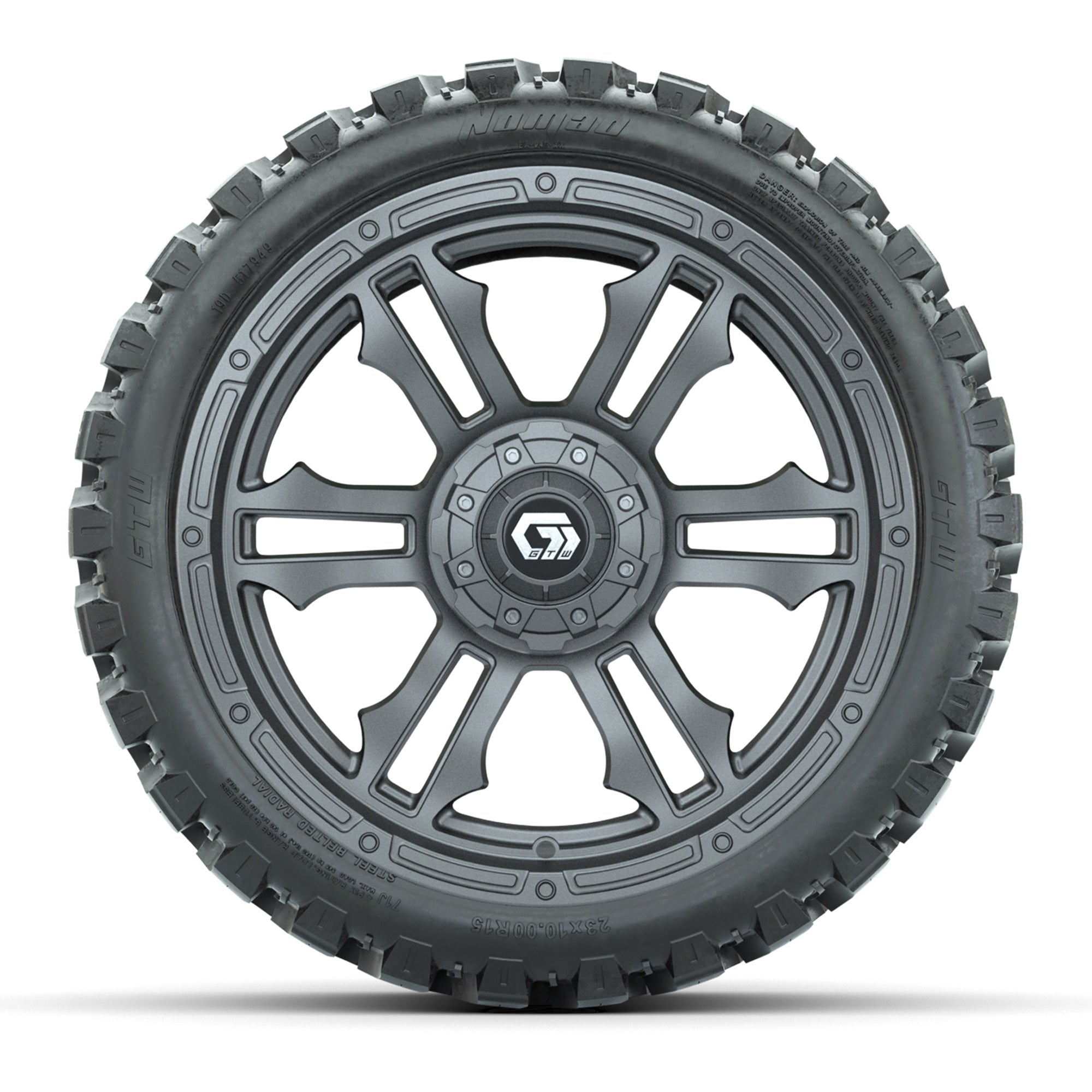 GTW® Shogun Gunmetal 15 in Wheels with 23x10-R15 Nomad Steel - 3/4 view