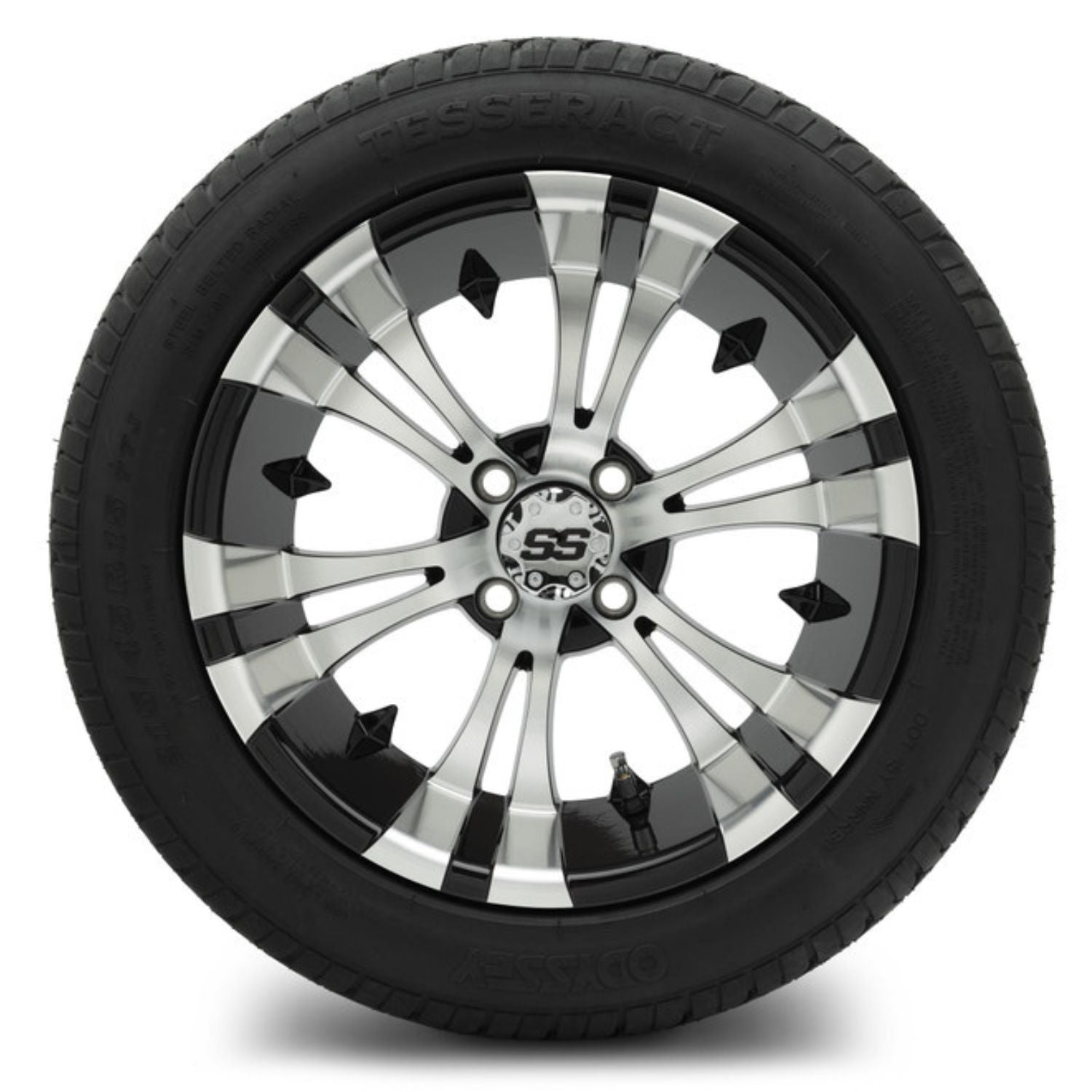 MODZ® 15" Vampire Machined Black Wheels & Street Tires Combo (Odyssey Tesseract Steel-Belted Radial 215/45-R15)