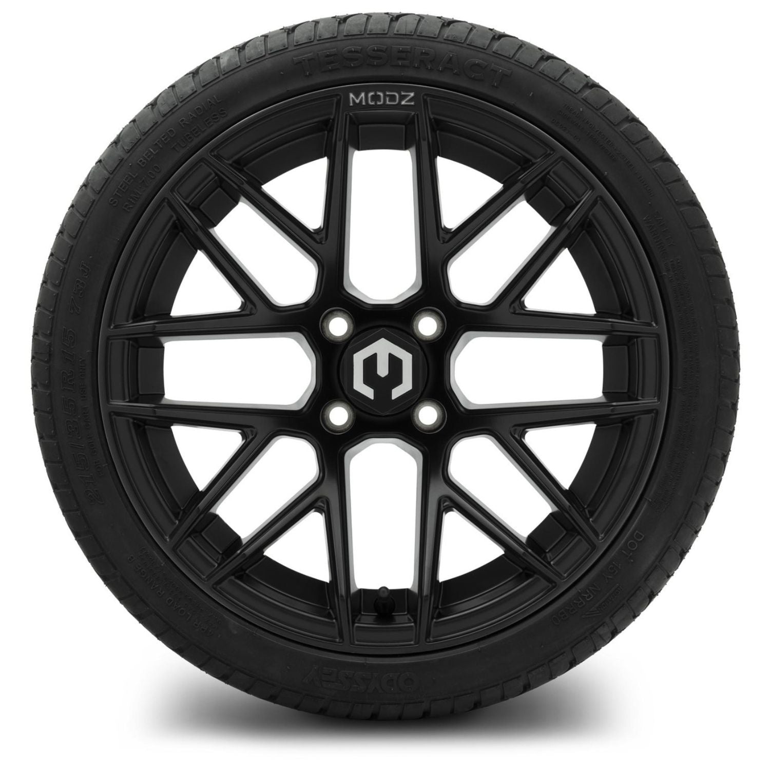 MODZ® 15" Matrix Matte Black Wheels & Street Tires Combo (Odyssey Tesseract Steel-Belted Radial 215/35-R15)