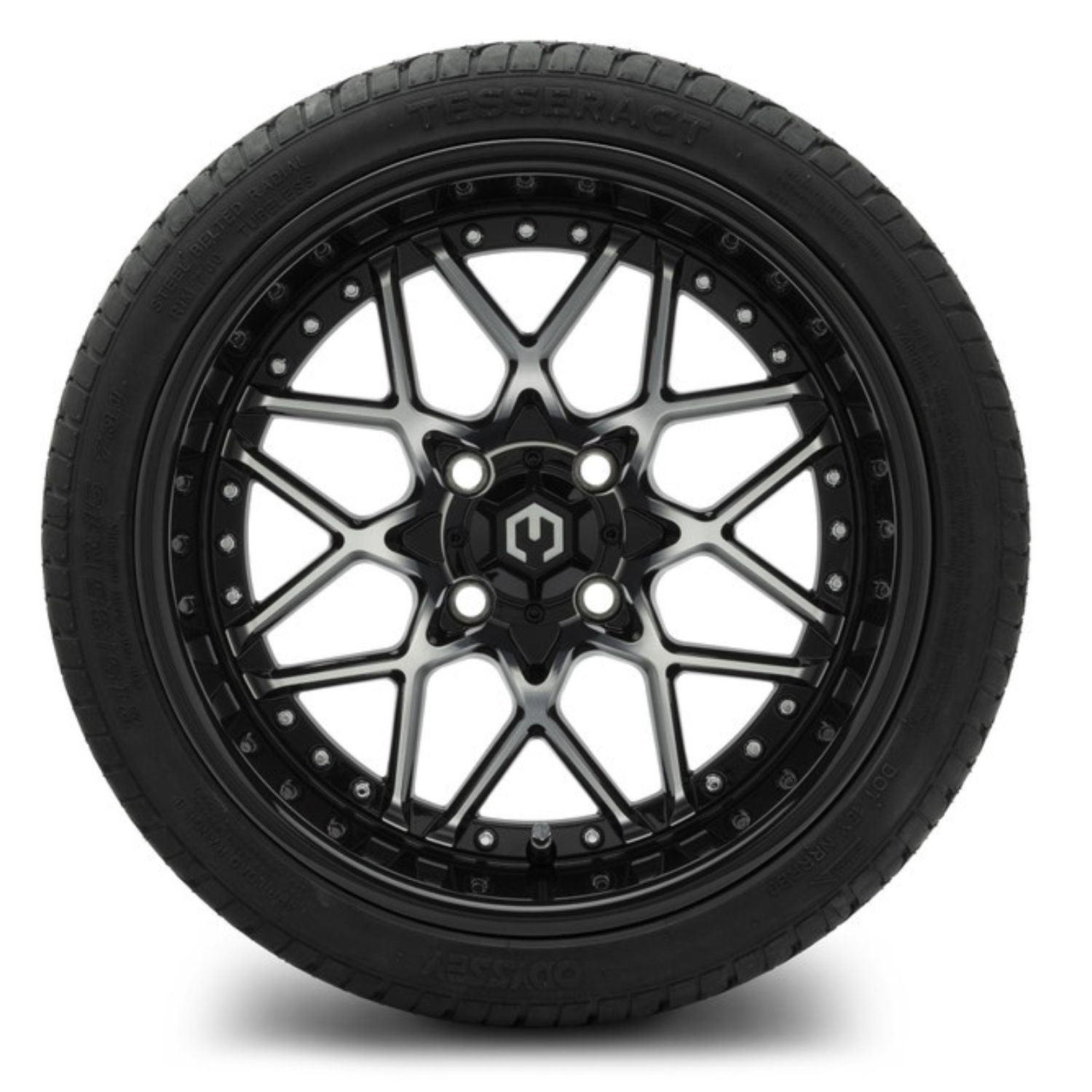 MODZ® 15" Formula Machined Black Wheels & Street Tires Combo (Odyssey Tesseract Steel-Belted Radial 215/35-R15)