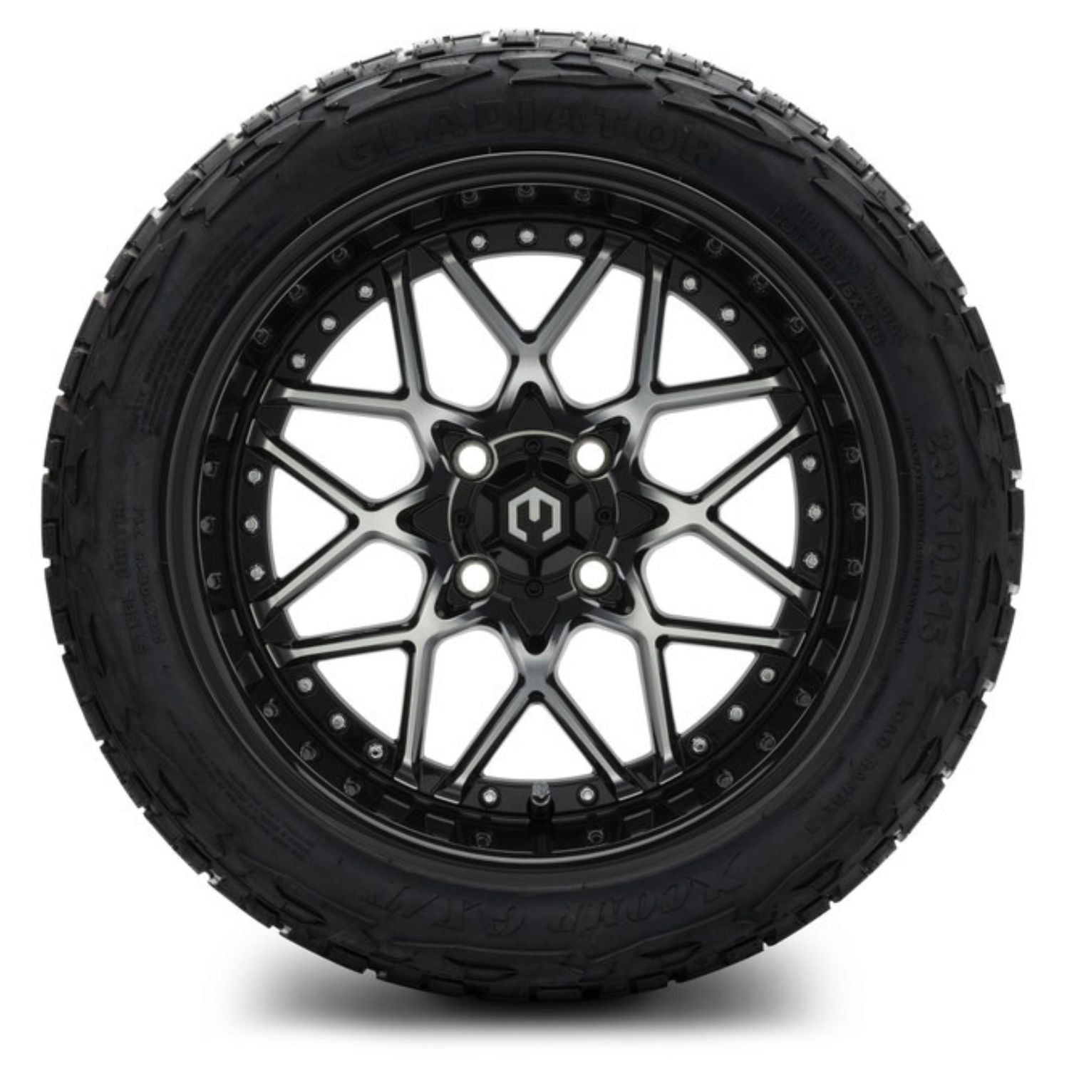 MODZ® 15" Formula Machined Black Wheels & Off-Road Tires Combo (Xcomp Gladiator Steel Belted Radial 23x10-15)
