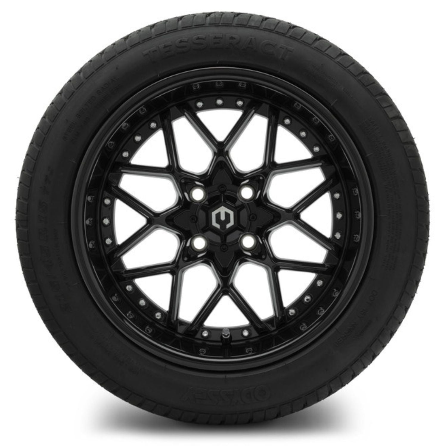 MODZ® 15" Formula Glossy Black Wheels & Street Tires Combo (Odyssey Tesseract Steel-Belted Radial 215/45-R15)