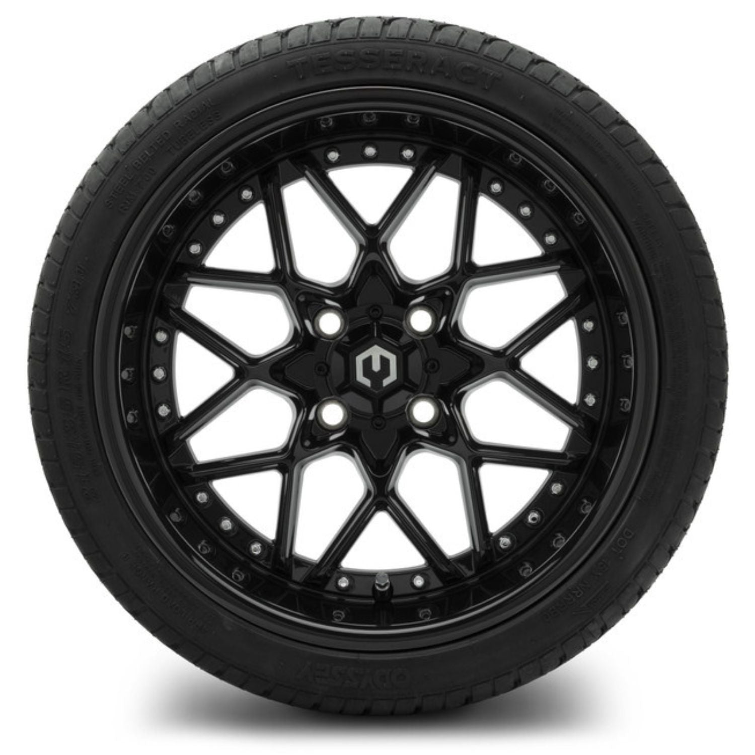 MODZ® 15" Formula Glossy Black Wheels & Street Tires Combo (Odyssey Tesseract Steel-Belted Radial 215/35-R15)